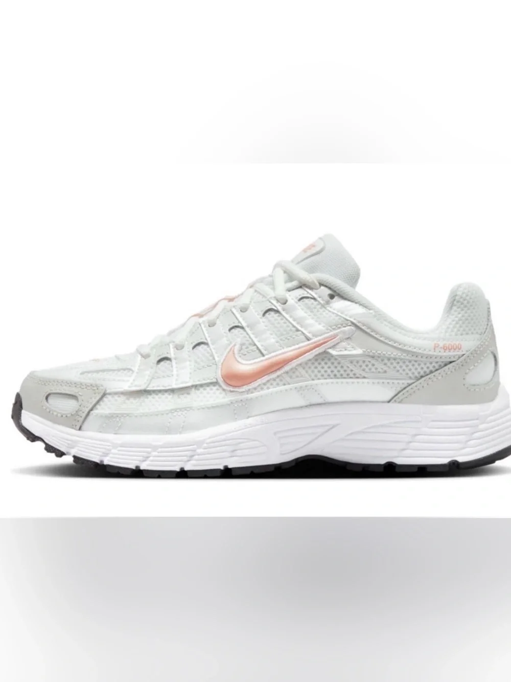 Nike Kids White Mesh Sneakers with Coral Swoosh